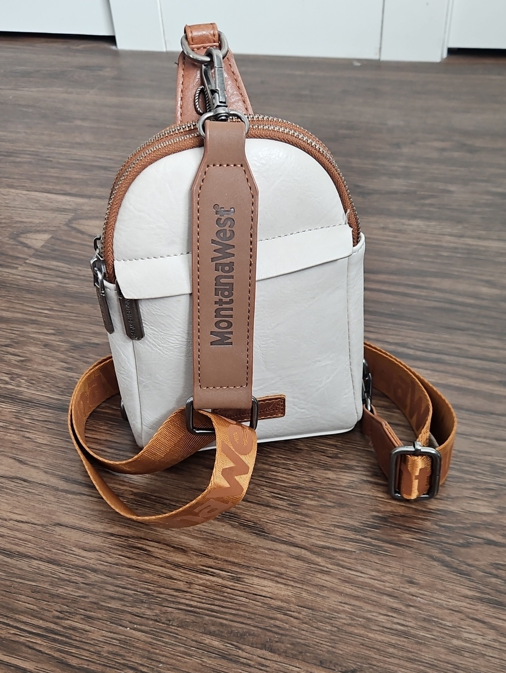 Montana West Mini Backpack Crossbody Bag Cream Faux Leather Convertible Purse